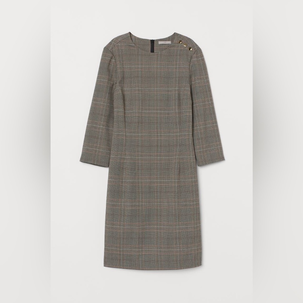 Preppy beige plaid work dress